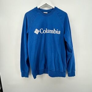 Columbia Mens Sweatshirt Crew‎ Neck Blue Logo Pullover Casual Activewear READ